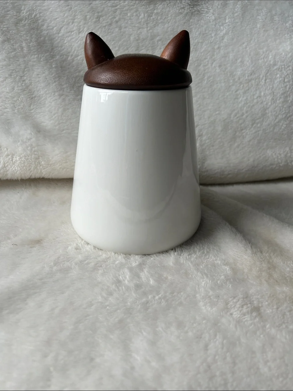 Nambe’PET cat treats ceramic jar with acacia wood lid